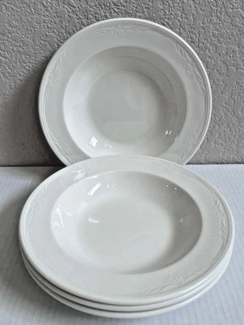 Royal Doulton ALLEGRO White Porcelain Embossed Scrolls Hotel Ware * Set of 4